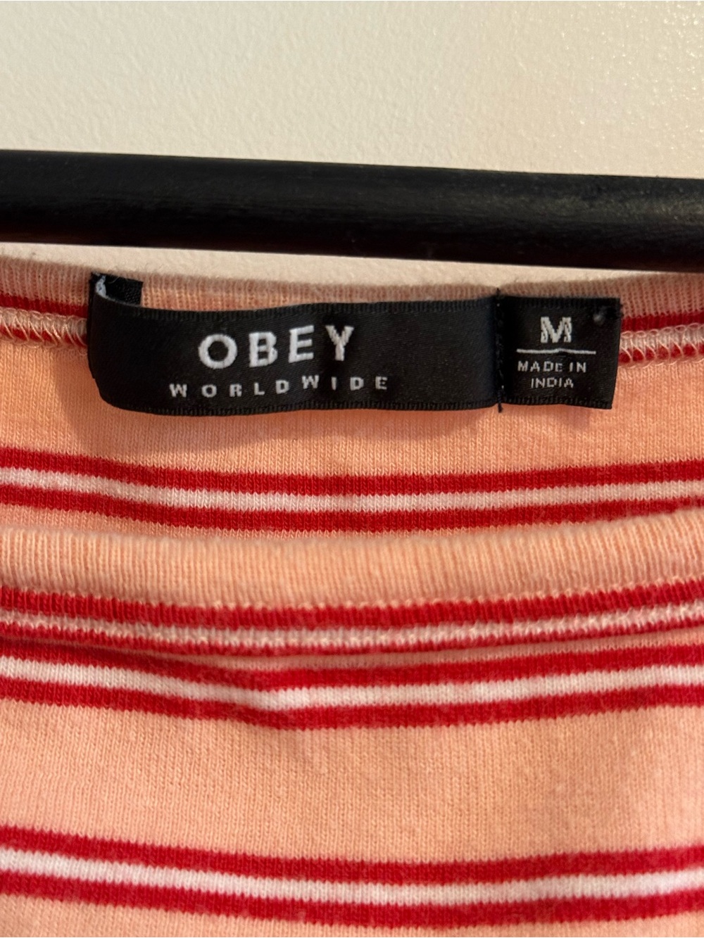 Obey Women's Peach Striped Crop Top - Picture 2 of 2